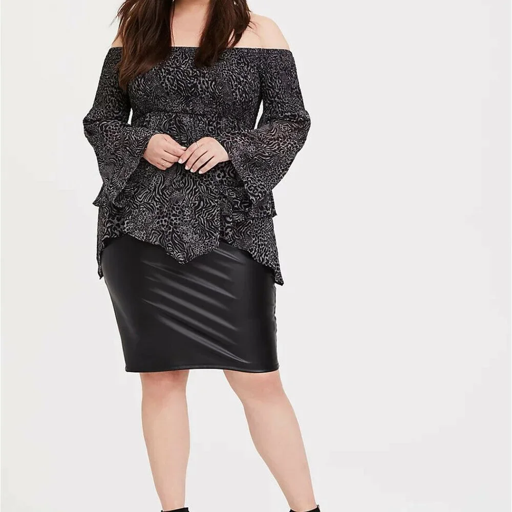 NWT Torrid Animal Print Off Shoulder Babydoll Tunic Top Plus Size 2X HW9871 - Picture 9 of 12